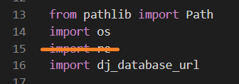 import re shown being removed from a settings.py file
