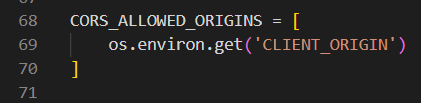 a settings.py file with no if statements relating to client origin environment variables