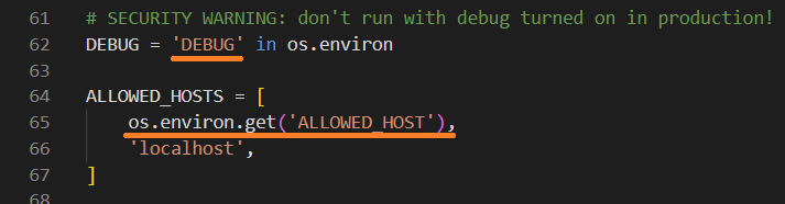 updated debug and allowed hosts variables in an env.py file