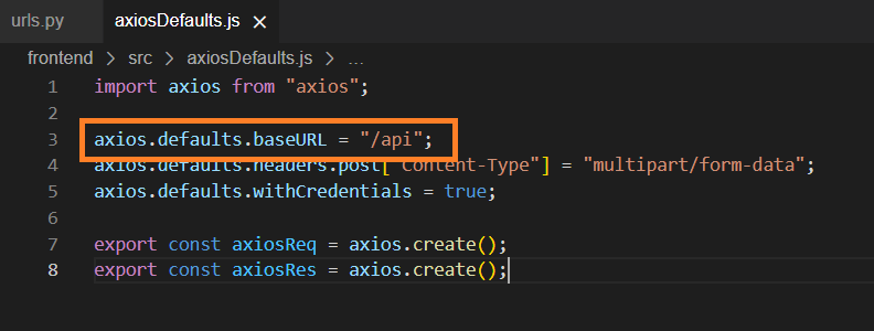 axios defaults baseurl set with api/
