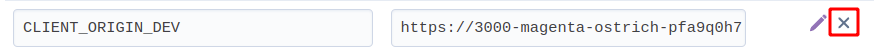 CLIENT_ORIGIN_DEV config var with X (Delete) icon highlighted