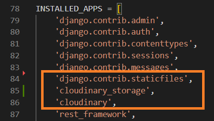 the installed apps section of a settings.py file