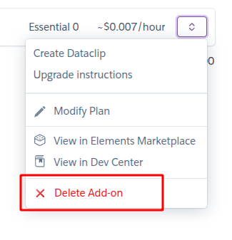 add-on options dropdown with Delete Add-on option at the bottom