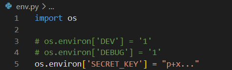 dev and debug variables commented out in an env.py file