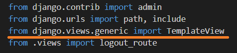 a settings.py file with a TemplateView import