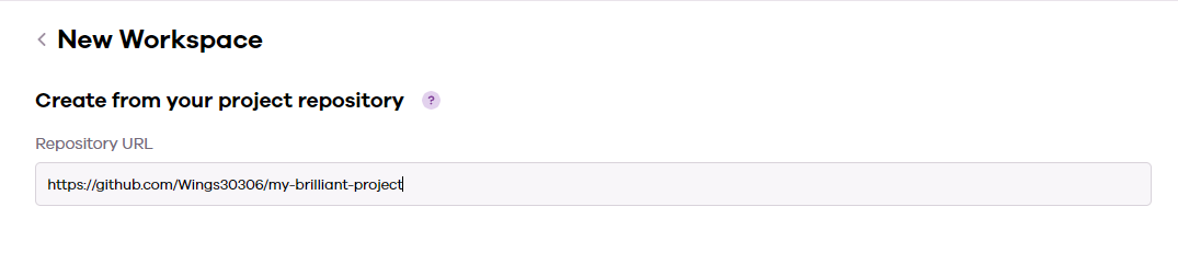 Paste the URL into the input box for Create from your project repository