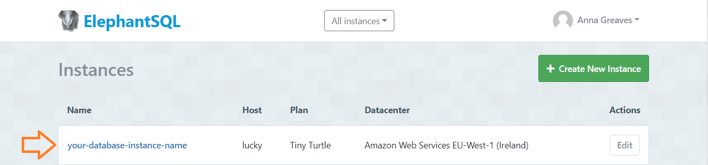 dashboard populated with instances