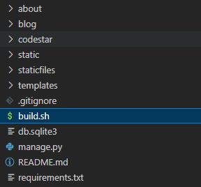 a file directory with a file called build dot s h