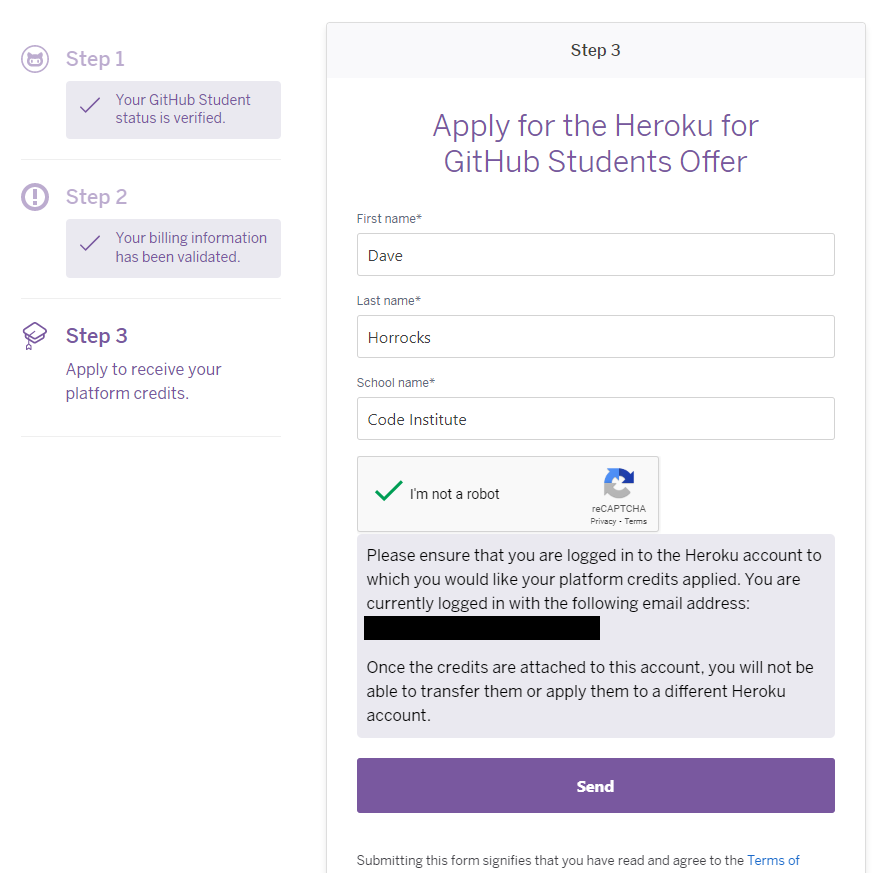 heroku student offer application form