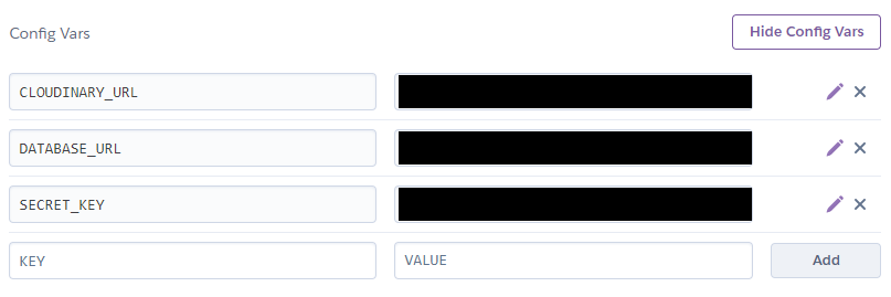 a list of environment variables with keys in the left input box and values in the right input box