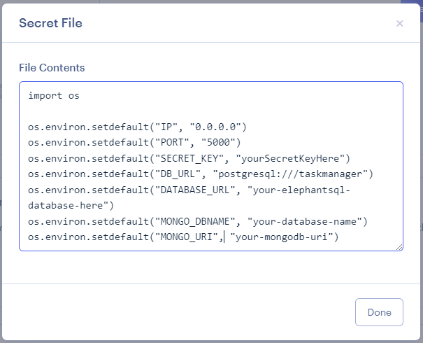 an example secret file with file name in the upper input and the file contents in lower input