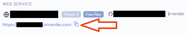 an anchor element displayed below the name of the web service with a copy to clipboard icon next to it