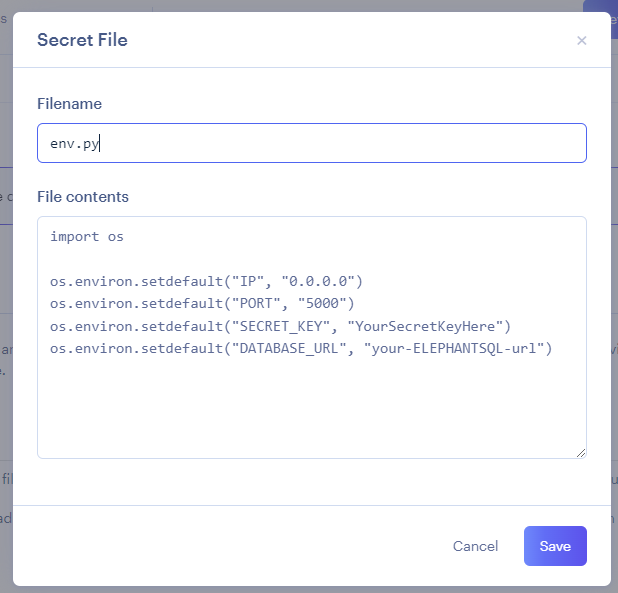 an example secret file with file name in the upper input and the file contents in lower input