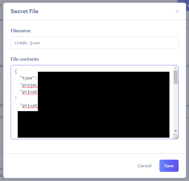 an example secret file with file name in the upper input and the file contents in lower input