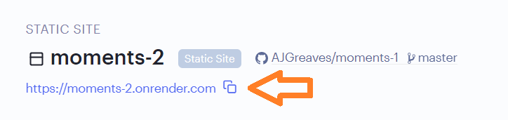 an example deployed url with a copy icon beside it