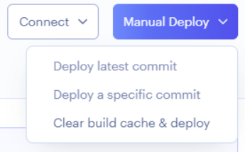 a drop down menu with an option to clear cache and deploy