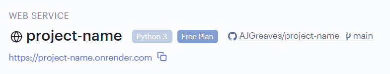 an anchor element displayed below the name of the web service with a copy to clipboard icon next to it