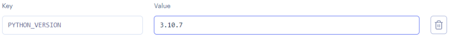 a key input box with python underscore version in uppercase entered inside and a value input with 3 point 1 0 point 7 entered inside