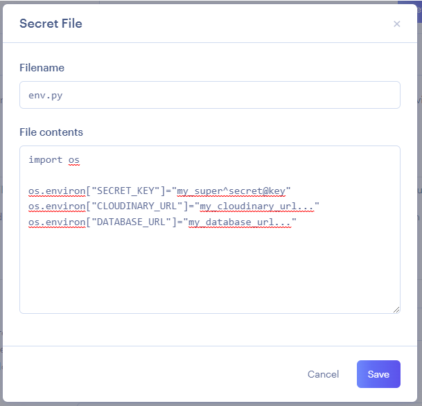 an example secret file with file name in the upper input and the file contents in lower input